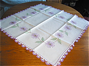 Embroidered Lavender Flowers Tablecloth