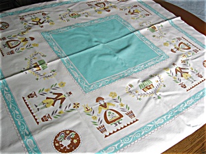 Vintage Cotton Aqua Square Tablecloth