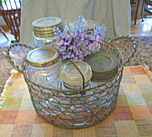 Wire Basket W/vintage Jars