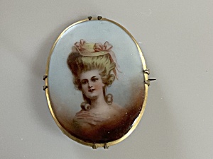 Striking Blonde Victorian Hand Painted Porcelain Brooch