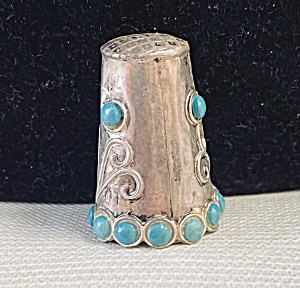 Vintage Sterling & Turquoise Mexican Thimble