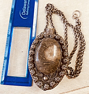 Vintage Silvertone Necklace W/2stones & Chain
