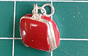Red Enamel Vintage Sterling Suitcase Charm