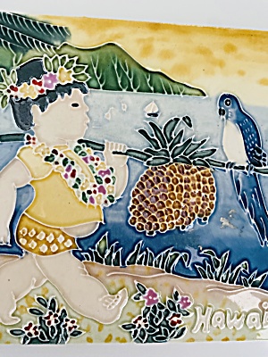 Vintage Hawaii Boy Carrying Pineapple Tile