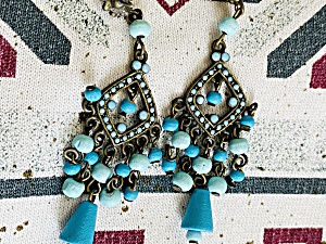 Pair Vintage Silver And Turquoise Earrings