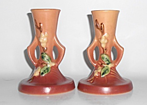 Roseville Pottery Snowberry Pair Candlestick Holders