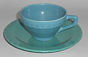 Vernon Kilns Pottery Coronado Green / Blue Cup & Saucer