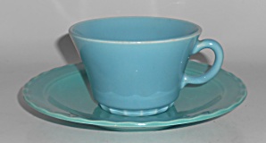 Vernon Kilns Pottery Coronado Green / Blue Cup & Saucer