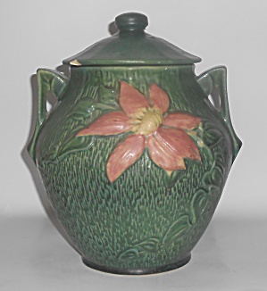 Roseville Pottery Green Clematis Cooke Jar W/lid