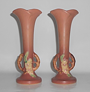 Vintage Pair Roseville Pottery Pink #379-8'' Vases