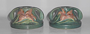 Vintage Roseville Pottery Pair Green Zephyr Lily Candle