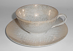 Dorothy Thorpe Porcelain China Gold Crosshatch Cup & Sa
