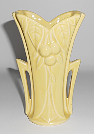 Mccoy Art Pottery Gloss Yellow Twin Handle Berry Vase