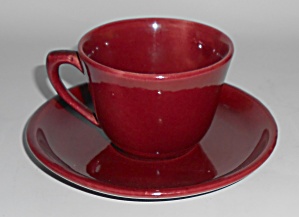 Bauer Pottery Mission Moderne Burgundy Cup & Saucer Set