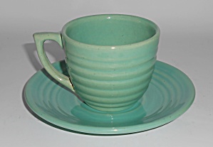 Vintage Bauer Pottery Ring Ware Jade Cup & Saucer Set #
