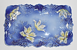 Vintage Flow Blue W/yellow Flowers Tray / Platter