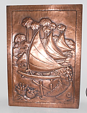 Vintage Wall Plaque Embossed Pressed Copper South Pacif