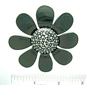 Crystal Black Lucite Flower Brooch Vintage