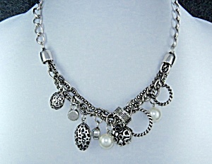 Costume Necklace Faux Pearls And Rhinestone