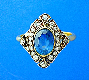 Ring 18k Gold Antique 1.65ct Ceylon Sapphire Diamond