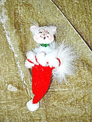 Christmas Annalee Cat In Stocking Tree Ornament