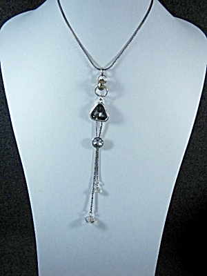 Grey Glass Drop Necklace Costume Jewelry