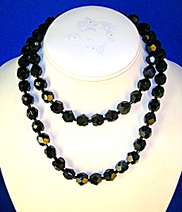 Jet Black Faceted 11mm Glass Beads Japan