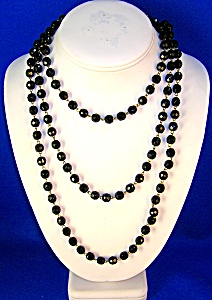 Jet Glass Bead 58 Inch Necklace
