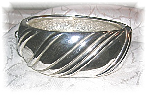 Ornate Silvertone Hinged Bangle Bracelet