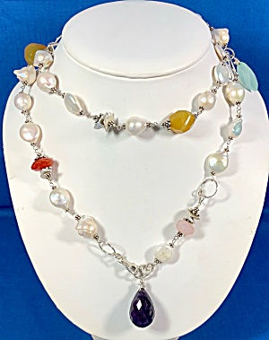 Treasure Necklace Coin Pearls Sterling Silver & Gems