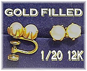 1/20 Gold Fill & Genuine Pearls Screw Back Earrings