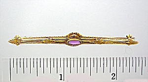 Amethyst And 10k Gold Bar Pin Brooch Antique