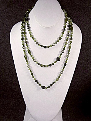 Necklace, Costume Green Glass Beads Faux Pearls