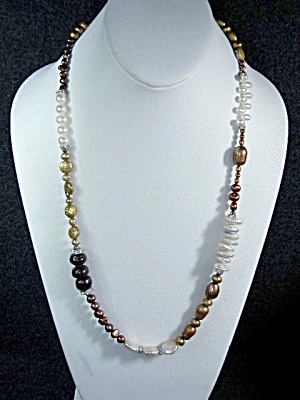 Necklace, Rhinestone Spacers, Fresh Water Pearls,