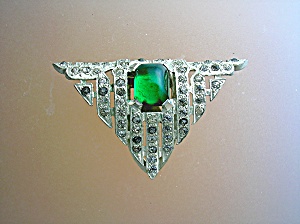 Dress Clips Pair Emerald Green Clear Crystal