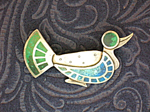 Sterling Silver Turquoise Antique Duck Brooch Pin