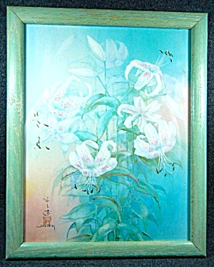 Print Lilies Framed John Cheng Signed.