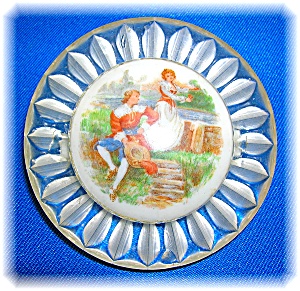 Vintage Clear Lucite Porcelain Man Lady Brooch