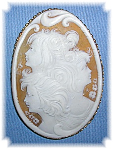 Brooch 14k Gold Shell 3 Faces Cameo
