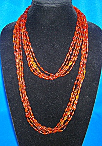 Vintage 60 Inch Amber Color 5 Strand Bead Necklace