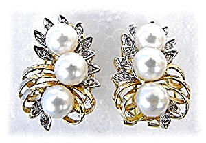14k Gold Diamond & Pearl French Back Earrings