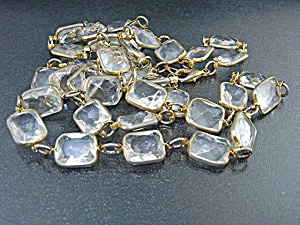Gold Tone Clear Plastic Necklace 30 Inch