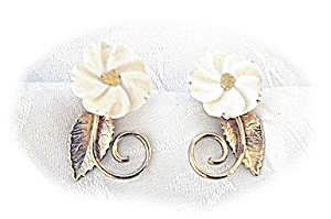 14k Gf Ivory Carved Flower Screwback Earrings Amco