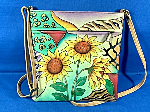 Anuschka Sunflowers Hand Painted Leather Crossbody Bag