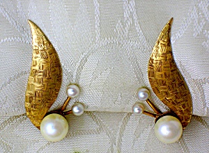 Earrings 14k Gold 7mm Cultured Pearl Clip 6.3 Grams