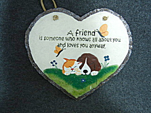 Heart Shaped Plaque With Dog And Cat