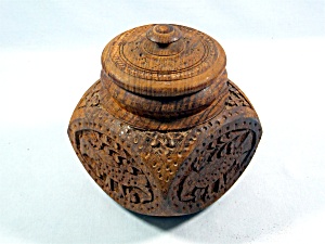 Vintage Hand Carved Teak Wood Jar With Lid - Birds