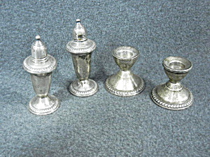 Sterling Silver Salt And Pepper And Candlestick Holders