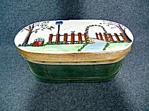 Wooden Box Painted Bird House Scene With Cat