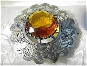 Amber Glass Stone Scottish Brooch Sash Pin